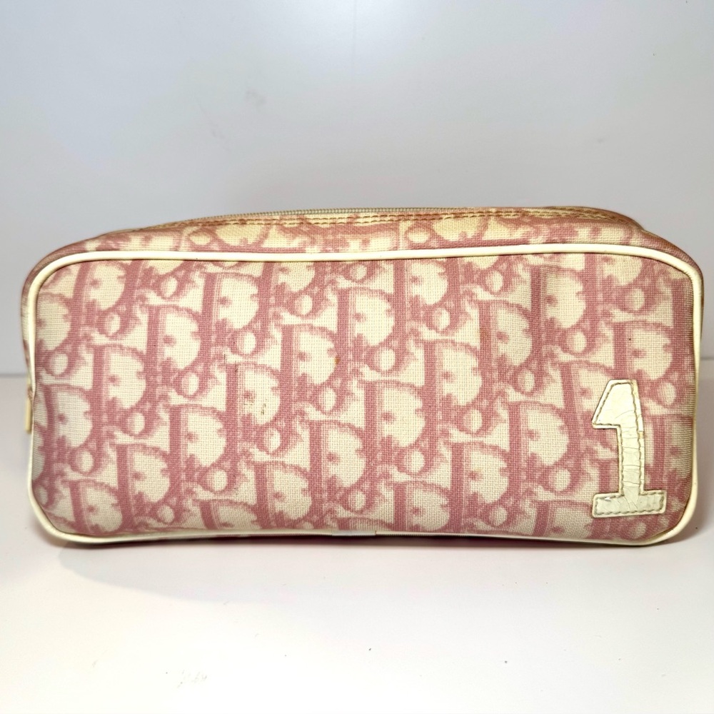 Christian Dior Pink And White Monogram Logo Vintage Y2K Cosmetic Bag